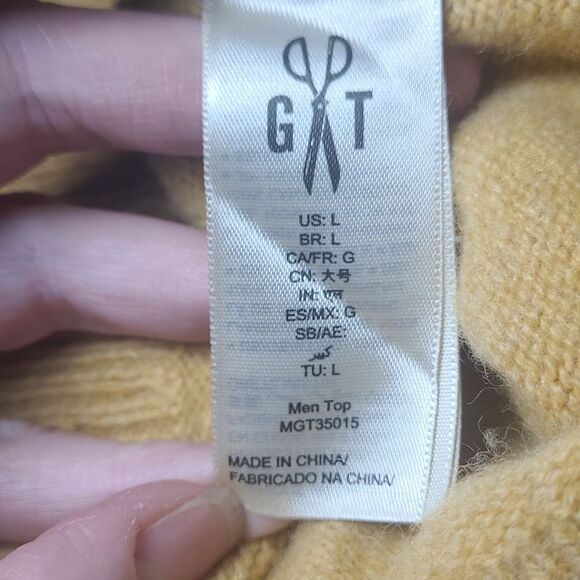 100% mens MEDIUMWEIGHT WOOL good threads mustard yellow crew sweater size large - Picture 9 of 10